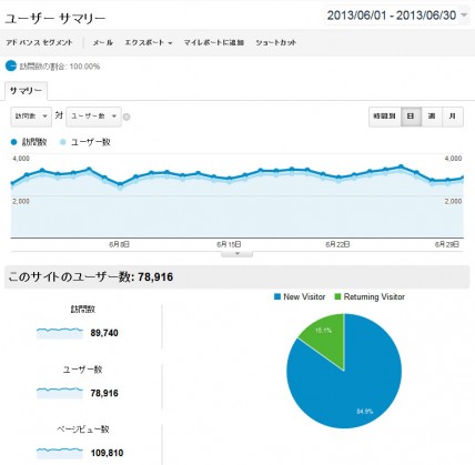 2013年6月の日別アクセス解析結果（Google Analytics使用）
