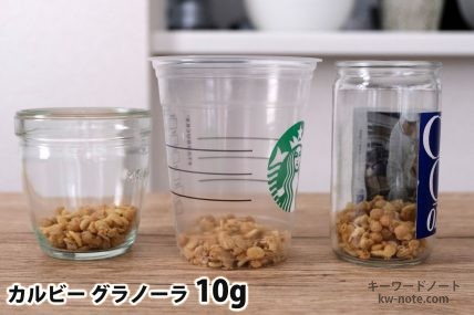 グラノーラ10gを「モロゾフ」「トールサイズのカップ」「ワンカップ大関」に入れた時の目安