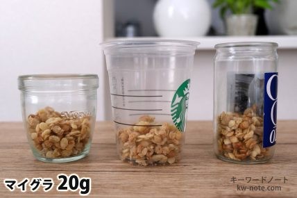 マイグラ20gを「モロゾフ」「トールサイズのカップ」「ワンカップ大関」に入れた時の目安