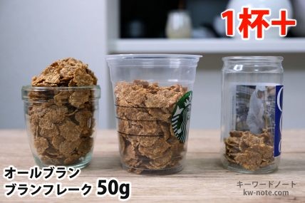 ブランフレーク50gを「モロゾフ」「トールサイズのカップ」「ワンカップ大関」に入れた時の目安