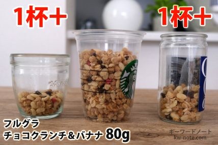 フルグラチョコクランチ&バナナ80gを「モロゾフ」「トールサイズのカップ」「ワンカップ大関」に入れた時の目安
