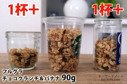フルグラチョコクランチ&バナナ90gを「モロゾフ」「トールサイズのカップ」「ワンカップ大関」に入れた時の目安