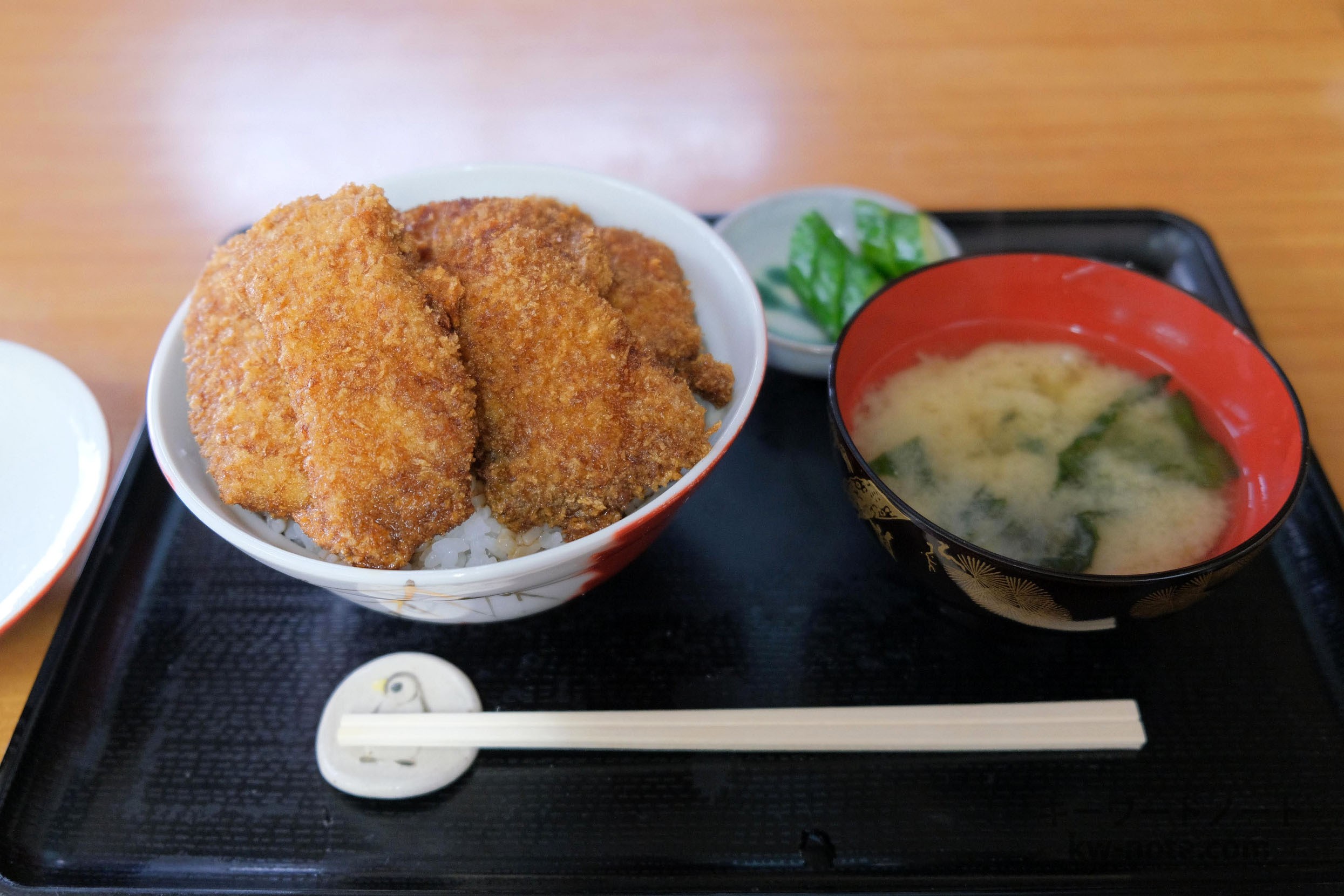 カツがはみ出す半開きの丼