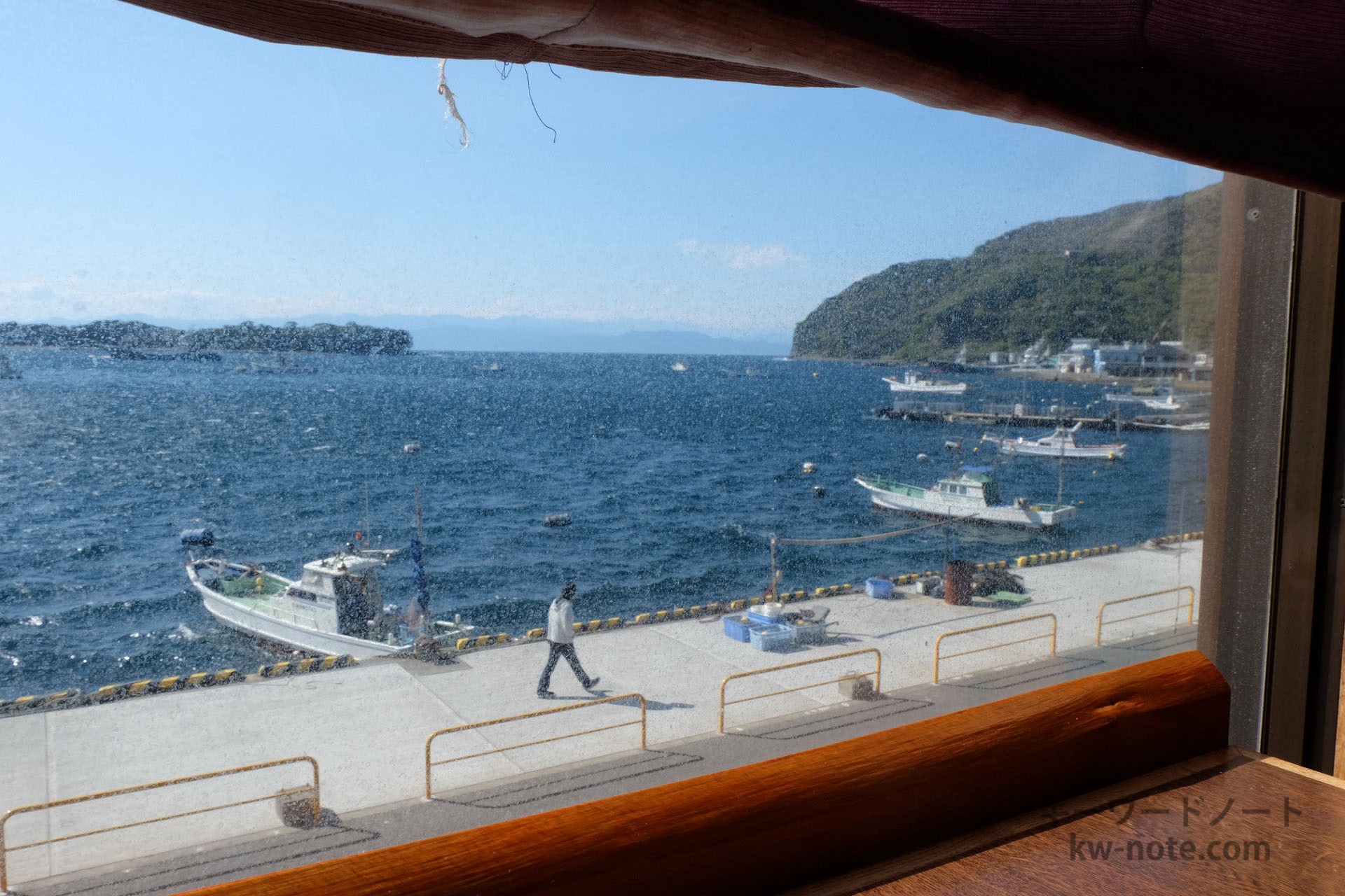 座席の窓から見える海の風景